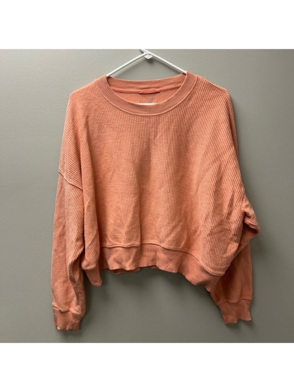 Aerie New Love Corded Cropped Coral Crewneck Sweater